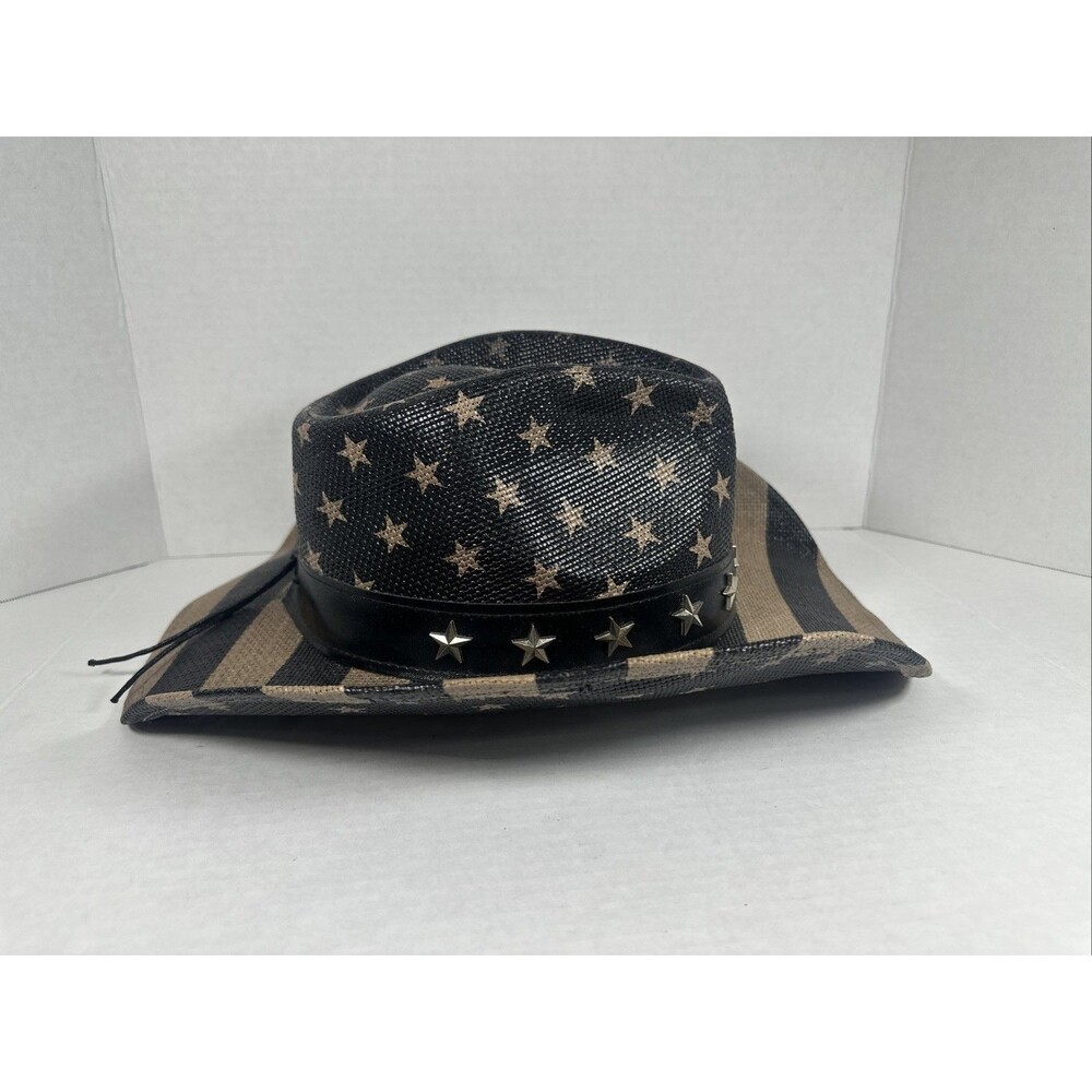 Mens American Flag Cowboy Hat, Black & White Western, USA Shape-It Brim